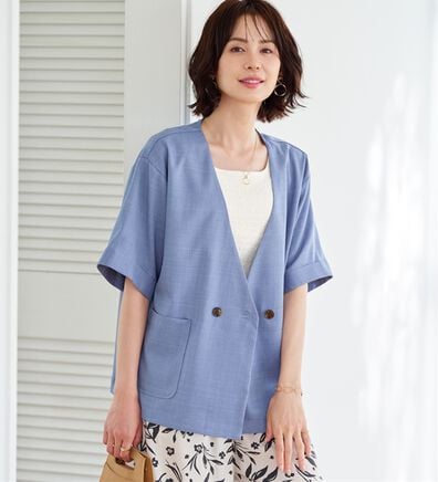 BELLUNA（ベルーナ）の「麻調素材ノーカラーダブルジャケット（その他ジャケット）」