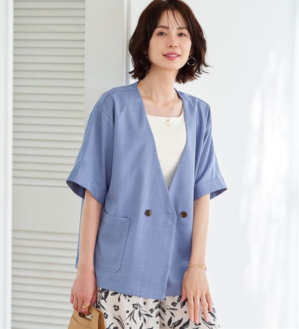 BELLUNA（ベルーナ）の「麻調素材ノーカラーダブルジャケット（その他ジャケット）」｜詳細画像