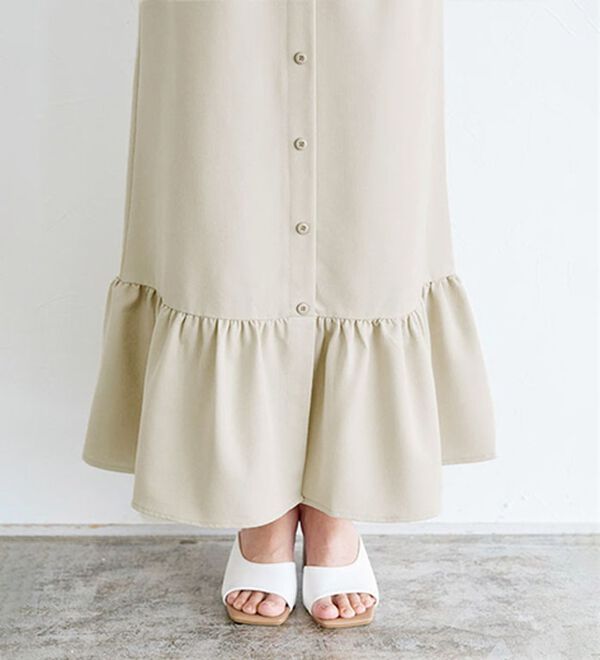 Pierrot（ピエロ）の「【選べる丈】フロントボタンヘムギャザースカート（ロングスカート）」｜詳細画像