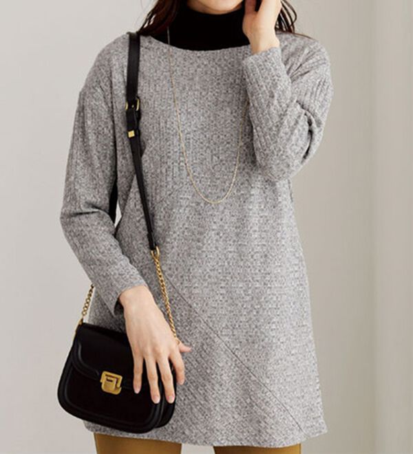 BELLUNA（ベルーナ）の「杢調テレコ素材切替デザインチュニック（チュニック）」｜詳細画像