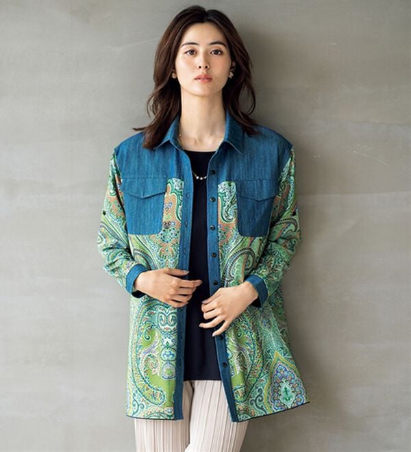 ルフラン（ルフラン）の「華やか柄シャツチュニック（シャツ）」｜ブルー系