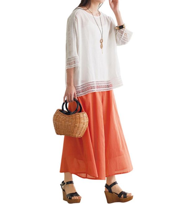 BELLUNA（ベルーナ）の「コットンボイル１００％カラーパンツ（ワイドパンツ・ガウチョ）」｜詳細画像