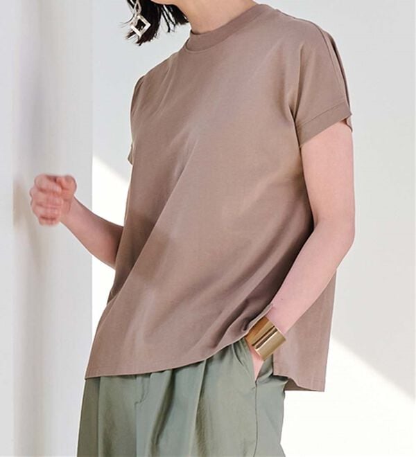 RANAN（ラナン）の「【選べる袖丈】ひんやり！＜BC＞綿100％プチハイネックＴシャツ（カットソー）」｜詳細画像