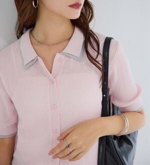 Viola e Viola（ヴィオラ エ ヴィオラ）の「アソートシアーリブニットポロシャツ（ポロシャツ）」｜ピンク系