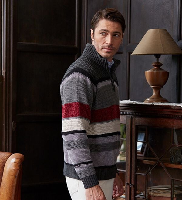 「＜コムルヴァン・オム＞モール切替ハーフジップセーター（メンズニット・セーター）」｜詳細画像