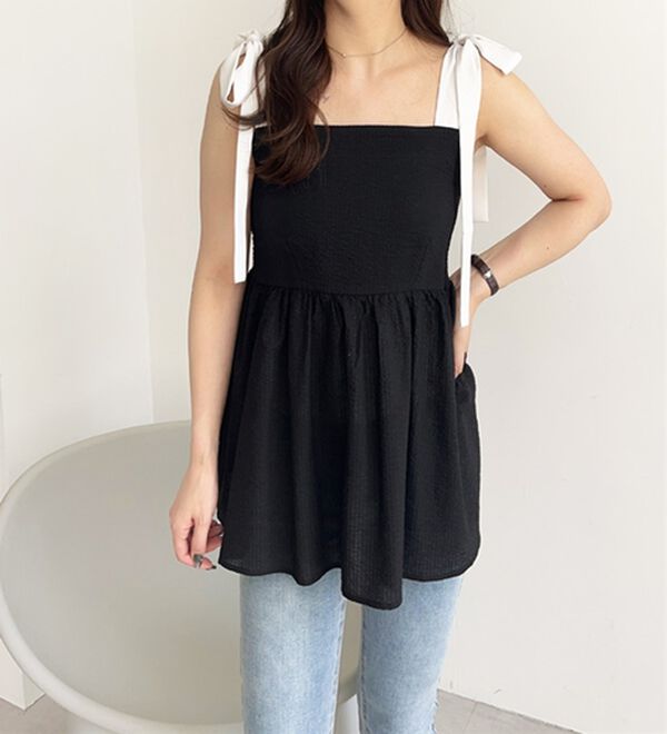 GeeRA（ジーラ）の「バイカラーぽこぽこリボンビスチェ（ブラウス）」｜詳細画像