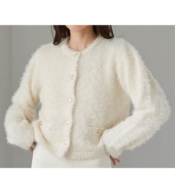 RANAN（ラナン）の「ゴールド調ボタンラメシャギーカーディガン（ニットカーディガン）」｜詳細画像