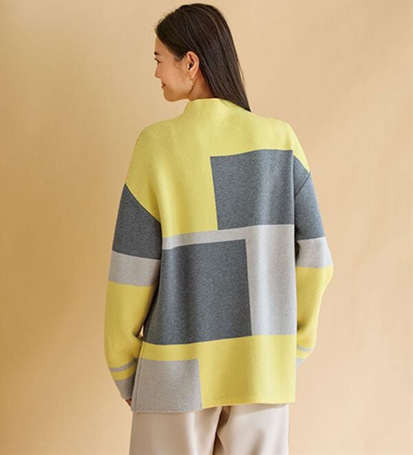 BELLUNA（ベルーナ）の「体型カバー配色ブロック柄ニットプルオーバー（ニット・セーター）」｜詳細画像