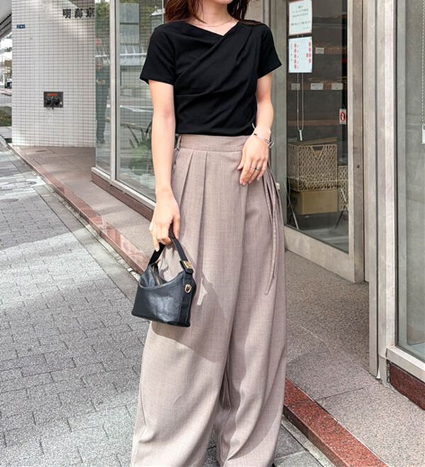 RANAN（ラナン）の「【新色追加】ひんやり上品ドレープリブTシャツ（カットソー）」｜詳細画像