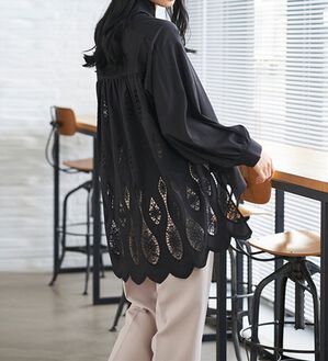 RANAN（ラナン）の「バックレースチュニックブラウス（ブラウス）」｜ブラック