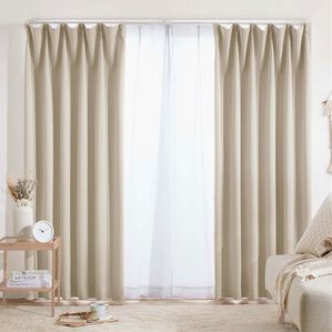 iellio（イエリオ）の「１・２級遮光＆断熱保温＆ＵＶ見えにくいレース付カーテンセット＜４枚組・遮光１級・洗える・無地・レースカーテン・新生活＞（ドレープカーテン）」｜モーヴベージュ（Ｌｕｎｅ）