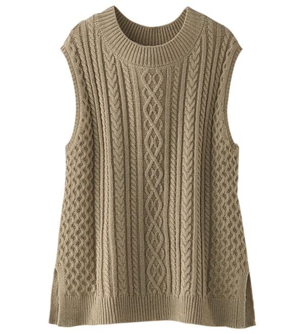 BELLUNA（ベルーナ）の「スリットデザインケーブル柄ニットベスト（ベスト）」｜詳細画像