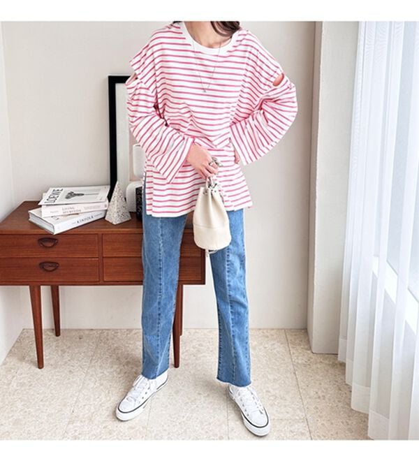 GeeRA（ジーラ）の「袖スリットボーダーカットソー（カットソー）」｜詳細画像