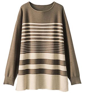 BELLUNA（ベルーナ）の「ランダムボーダー柄ニットプルオーバー（ニット・セーター）」｜モカ系