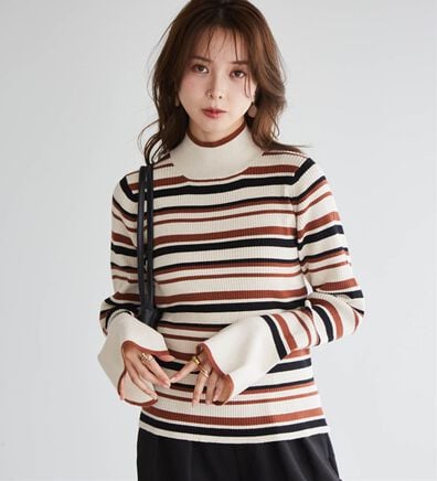 RANAN（ラナン）の「配色使いフレアー袖プチハイネックリブニット（ニット・セーター）」