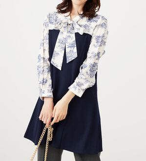 BELLUNA（ベルーナ）の「リボン付ブラウス切替チュニックワンピース（チュニック）」｜ネイビー系
