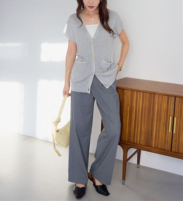 alotta（アロッタ）の「ライン使いゴールドボタン半袖カーデ（その他カーディガン）」｜詳細画像