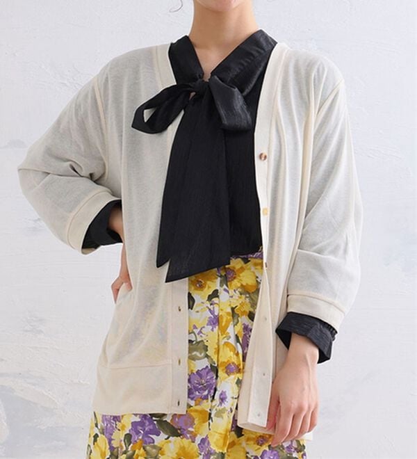 A HAPPY MARILYN（アハッピーマリリン）の「【Ｌ～５Ｌ】長袖・七分袖・半袖　シンプル　カーディガン（ニットカーディガン）」｜オフホワイト