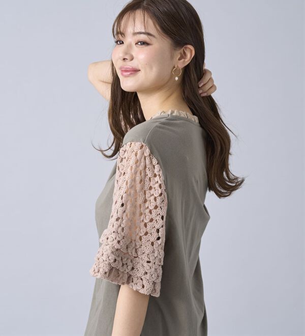 BELLUNA（ベルーナ）の「ヒンヤリ！異素材使いデザインプルオーバー（カットソー）」｜詳細画像