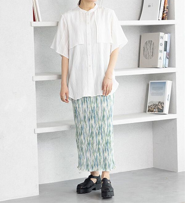 GeeRA（ジーラ）の「バンドカラーシアーストライプシャツ（シャツ）」｜詳細画像