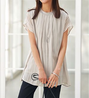 BELLUNA（ベルーナ）の「ひんやりシアーストライプチュニック（チュニック）」｜ライトグレー