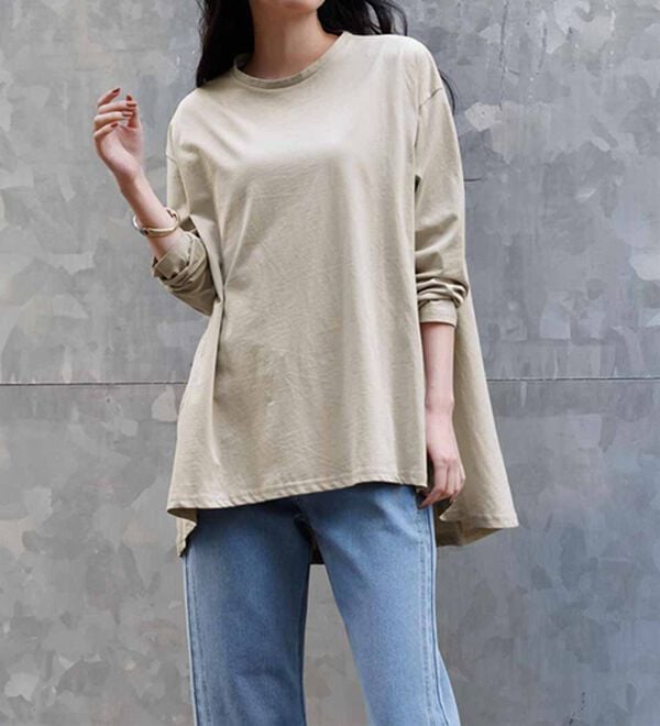 RANAN（ラナン）の「＜ＢＣ＞綿１００％ひんやりフレアーシルエットチュニック（カットソー）」｜詳細画像