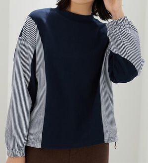 BELLUNA（ベルーナ）の「ストライプ切替デザインプルオーバー（カットソー）」｜ネイビー系