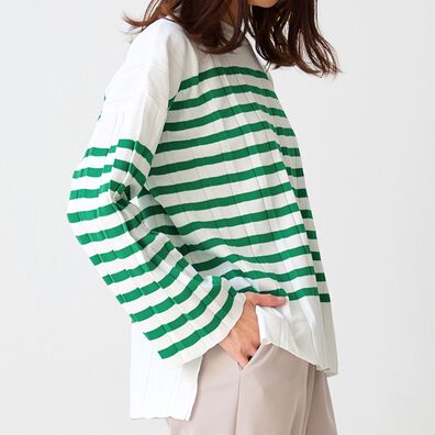 RANAN（ラナン）の「プリーツ風ボーダーニット（ニット・セーター）」