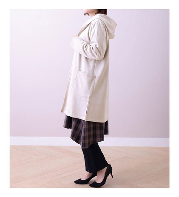 BELLUNA（ベルーナ）の「スエード調素材裏起毛フードカーディガン（ニットカーディガン）」｜詳細画像