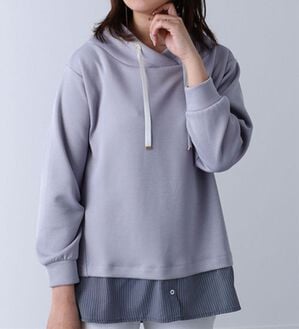 BELLUNA（ベルーナ）の「ワイドネックデザインシャツ切替チュニック（チュニック）」｜サックス／ストライプ