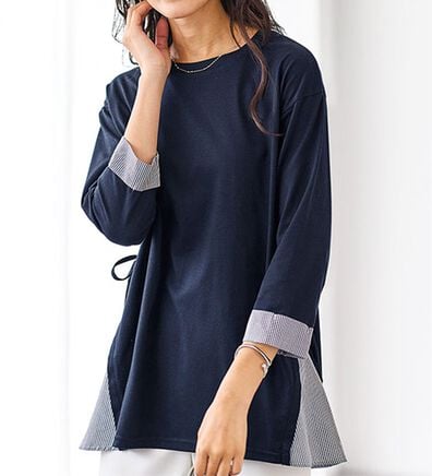 BELLUNA（ベルーナ）の「サイドリボンデザイン異素材切替チュニック（チュニック）」