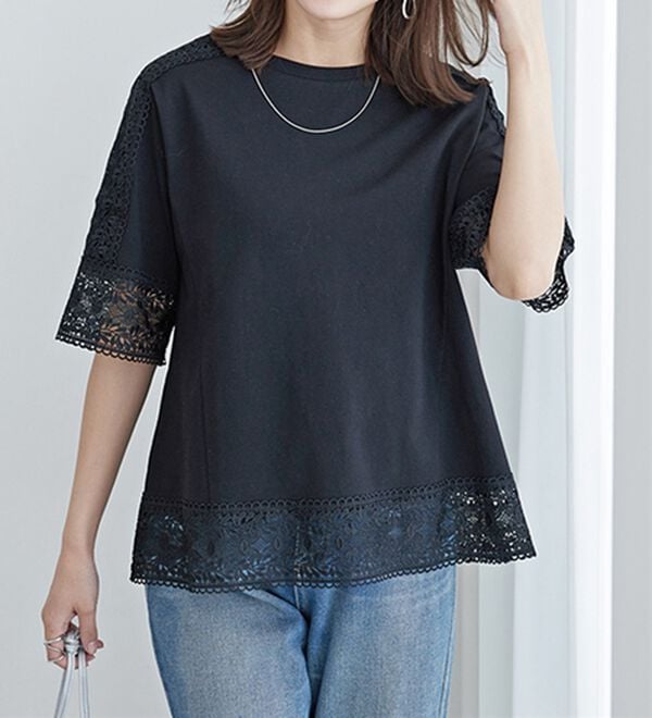 BELLUNA（ベルーナ）の「リーフ柄レース使いプルオーバー（カットソー）」｜詳細画像