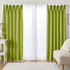 iellio（イエリオ）の「１・２級遮光＆断熱保温＆ＵＶ見えにくいレース付カーテンセット＜４枚組・遮光１級・洗える・無地＞（ドレープカーテン）」｜ライトグリーン（Ｌｕｎｅ）