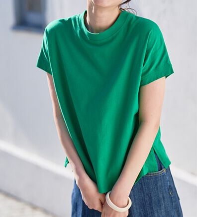 RANAN（ラナン）の「【選べる袖丈】ひんやり！＜BC＞綿100％プチハイネックＴシャツ（カットソー）」