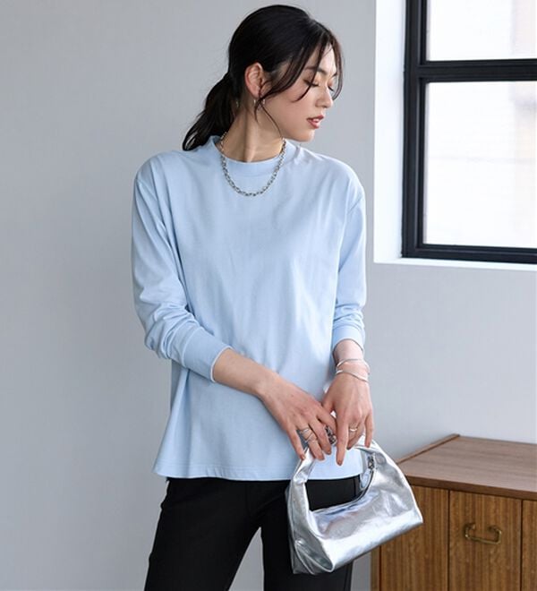 BELLUNA（ベルーナ）の「【汗ジミ対策◎】＜エアリーアイスコットン＞オーバーサイズＴシャツ【選べる袖丈】（カットソー）」｜詳細画像
