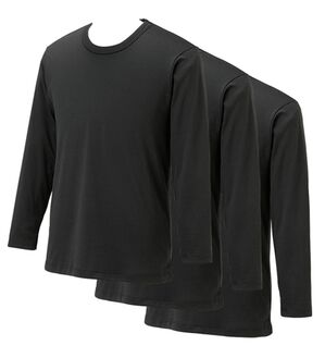 「【３枚組】サーモケア（Ｒ）綿混裏起毛インナー（メンズ肌着・インナーウェア）」｜ブラック3枚組 長袖丸首
