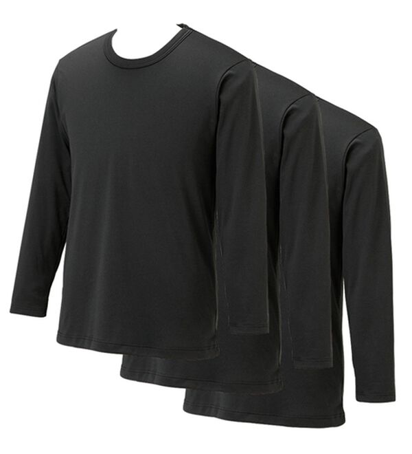 「【３枚組】サーモケア（Ｒ）綿混裏起毛インナー（メンズ肌着・インナーウェア）」｜ブラック3枚組 長袖丸首