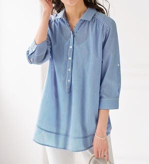 BELLUNA（ベルーナ）の「サラリ綿混！ギャザー使いシャツチュニック（チュニック）」｜詳細画像