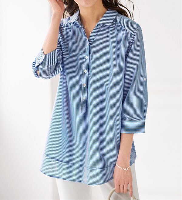 BELLUNA（ベルーナ）の「サラリ綿混！ギャザー使いシャツチュニック（チュニック）」｜詳細画像