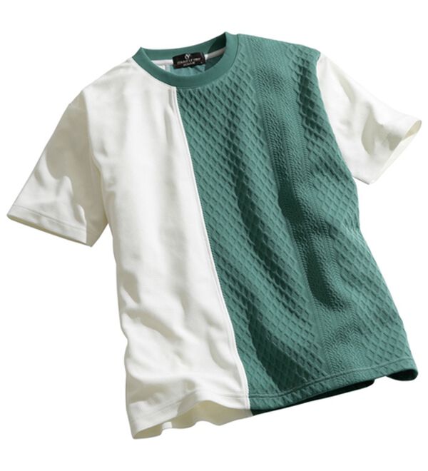 「１枚で決まる！こだわり異素材切替Ｔシャツ（メンズＴシャツ）」｜グリーン