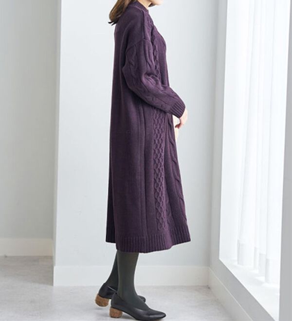 BELLUNA（ベルーナ）の「ケーブル柄ロング丈ニットワンピース（ニットワンピース）」｜詳細画像