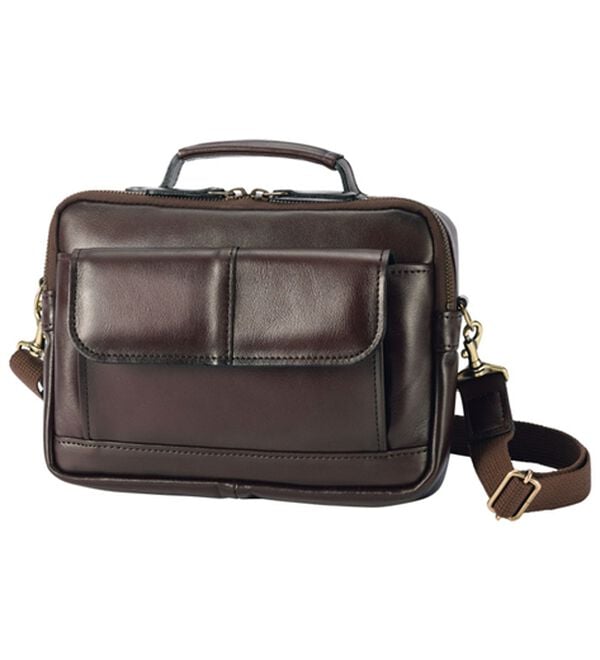 「アンティーク調　牛革クラシックバッグ（メンズショルダーバッグ）」｜バーガンディ