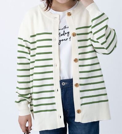 BELLUNA（ベルーナ）の「ボーダークルーネックカーディガン（ニットカーディガン）」