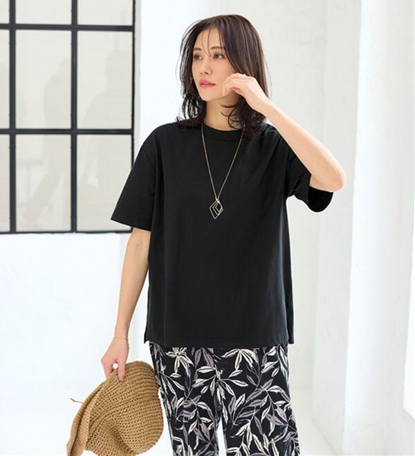 BELLUNA（ベルーナ）の「【汗ジミ対策◎】＜エアリーアイスコットン＞オーバーサイズＴシャツ【選べる袖丈】（カットソー）」｜詳細画像
