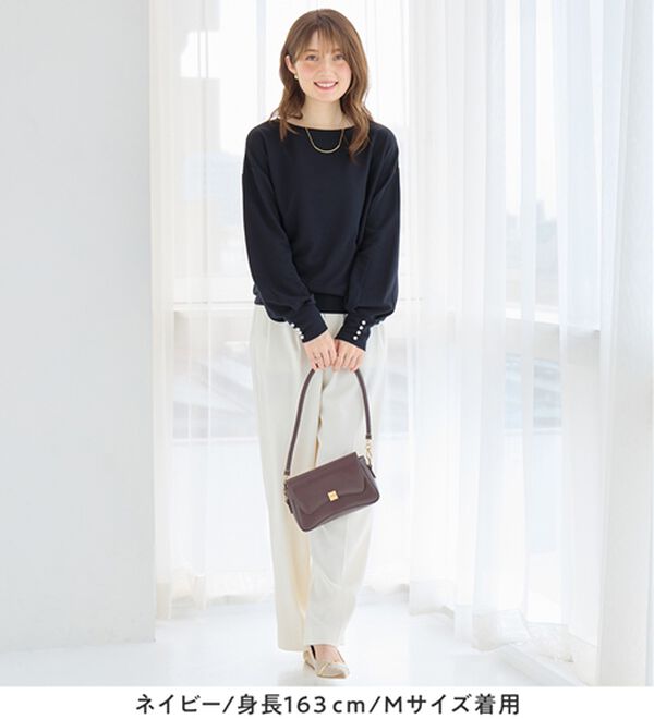 alotta（アロッタ）の「パール調ボタン柔らかカットソーゆるトップス（カットソー）」｜詳細画像