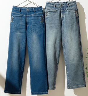 ルフラン（ルフラン）の「【２本組】ボタン使いニットデニムパンツ＜フォルーテ＞（ワイドパンツ・ガウチョ）」｜詳細画像