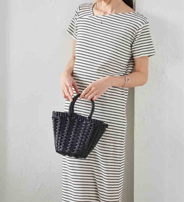 RANAN（ラナン）の「アシメネックハーフスリーブリブワンピース（その他ワンピース）」｜オフホワイトボーダー