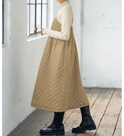 BELLUNA（ベルーナ）の「中わたキルトキャミワンピース（ジャンパースカート）」