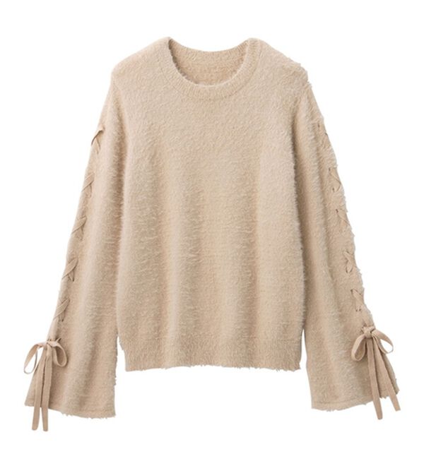 alotta（アロッタ）の「レースアップフレアー袖シャギーニット（ニット・セーター）」｜詳細画像