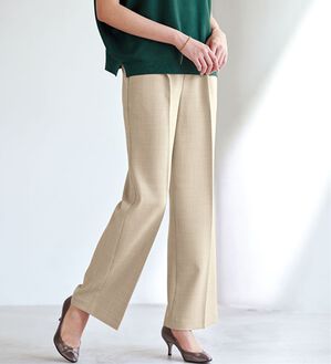 BELLUNA（ベルーナ）の「リネンタッチ美脚タックワイドパンツ（フルレングスパンツ）」｜グレージュ